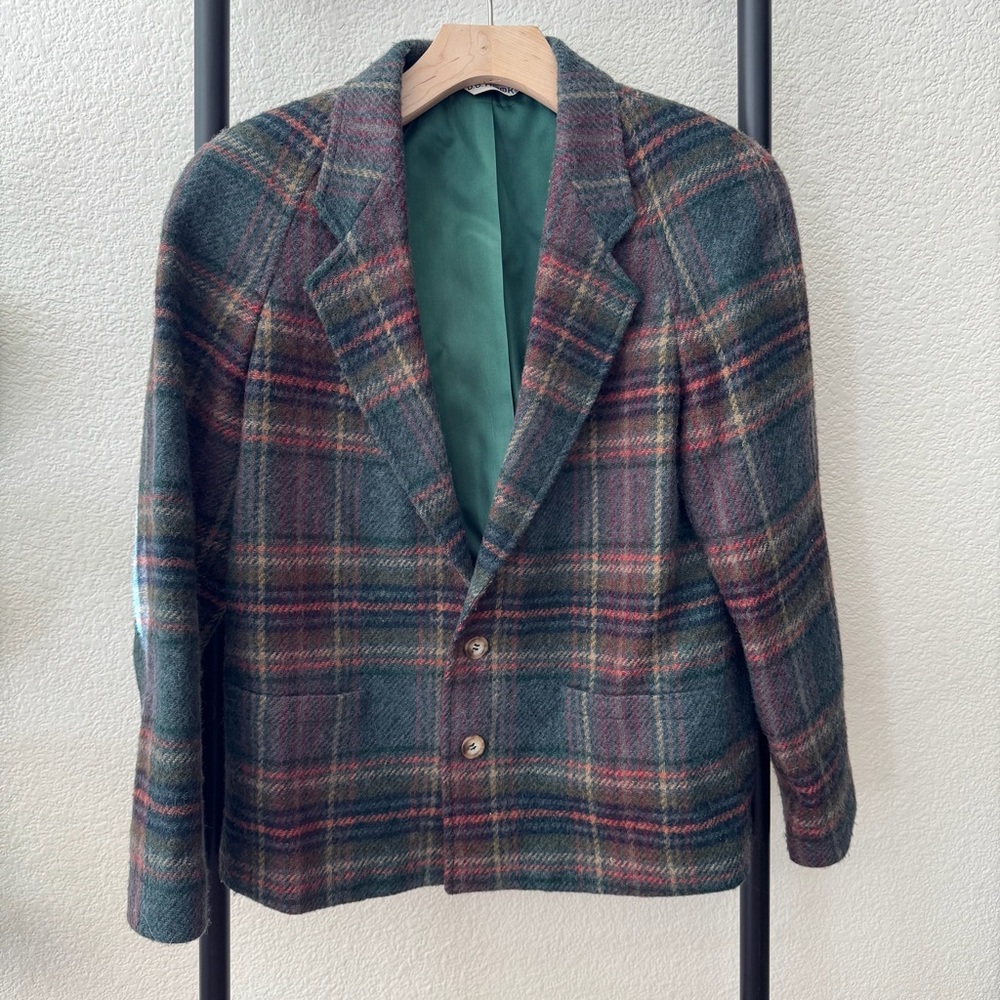 Vintage‎ J.G. Hook Wool Green Plaid Blazer Size 4